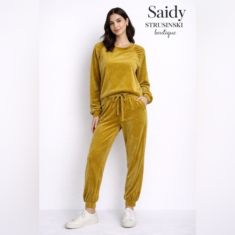 Sat& Sun by Anthropologie Mustard Velour Lounge Set Sweatshirt Joggers/ MP